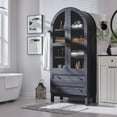thumbnail image 4 of 71" Tall Arched Bookshelf, 4-Tier Bookcase with Glass Doors and Shelves, Wooden Display Cabinet w/2 Large Storage Drawers, 4 of 7
