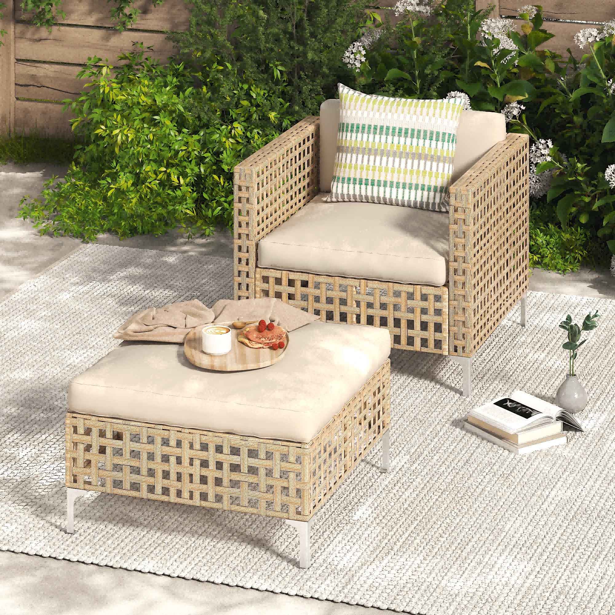 YODOLLA 8-Piece Patio Furniture Set, Boho Style Rattan Wicker Sectional Sofa Couch Outdoor Conversation Set with Table In Beige