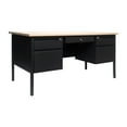 thumbnail image 2 of Flash Furniture Commercial Grade 30x60 Double Pedestal Desk with 5 Locking Drawers, White Oak Top and Black Frame, 2 of 13