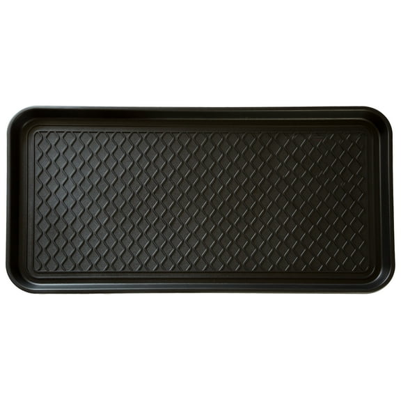 Stalwart Large Boot Tray – All-Weather Indoor/Outdoor Shoe Mat with Raised Edge, 30” x 15”, Black
