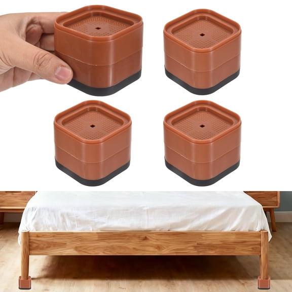 4Pcs Furniture Risers, Adjustable Bed Risers Lifts Height 2-Layers 2", Square Stackable Table Leg Lift Blocks for Desk Couch Chair Table Cabinet Bed Frame, Brown