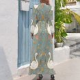 thumbnail image 3 of Elegant Swan Floral Print Women's Long Dress Long Sleeves Dress Vintage Dresses Party Maxi Dress High Waist Dress, 3 of 4