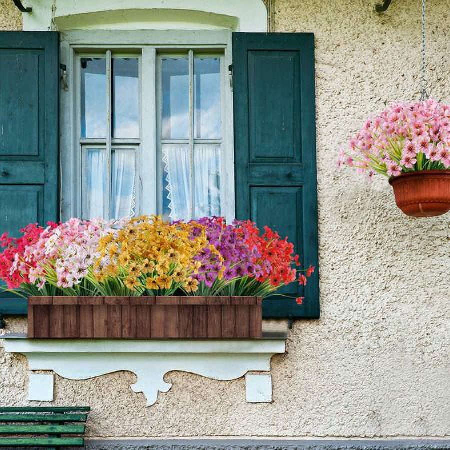 20 Bundles Artificial Outdoor Flowers UV Resistant Fake Flowers No Fade Faux Plastic Greenery Shrubs Garden Porch Window Box Decorating