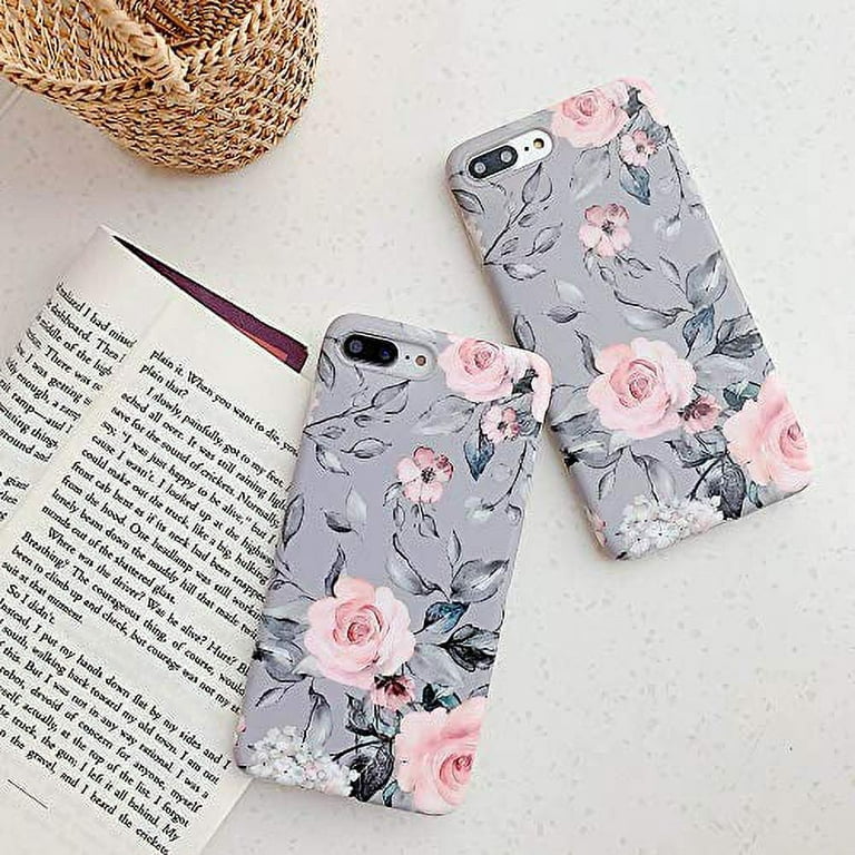 Yelovehaw iPhone Xs Max Case for Girls, Flexible Soft Slim Fit Full Protective Cute Shell Phone Case with Purple Floral and Gray Leaves Pattern for