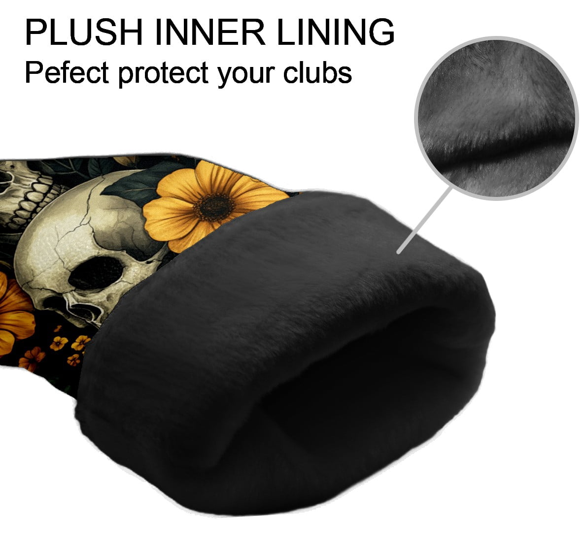Golf Club Covers PU Leather Waterproof Head Covers for Fairway Woods Hybrids Yellow Flowers And Skulls