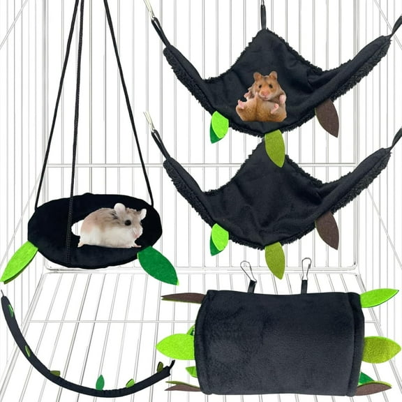 GlobaShun 5PCS Guinea Pig Ferret Rat Hammock Toy Small Animal Cage Accessories ,Cotton Hamster Hammock, Tunnel, Swing Cage for Dwarf Hamster, Rat, Gerbil