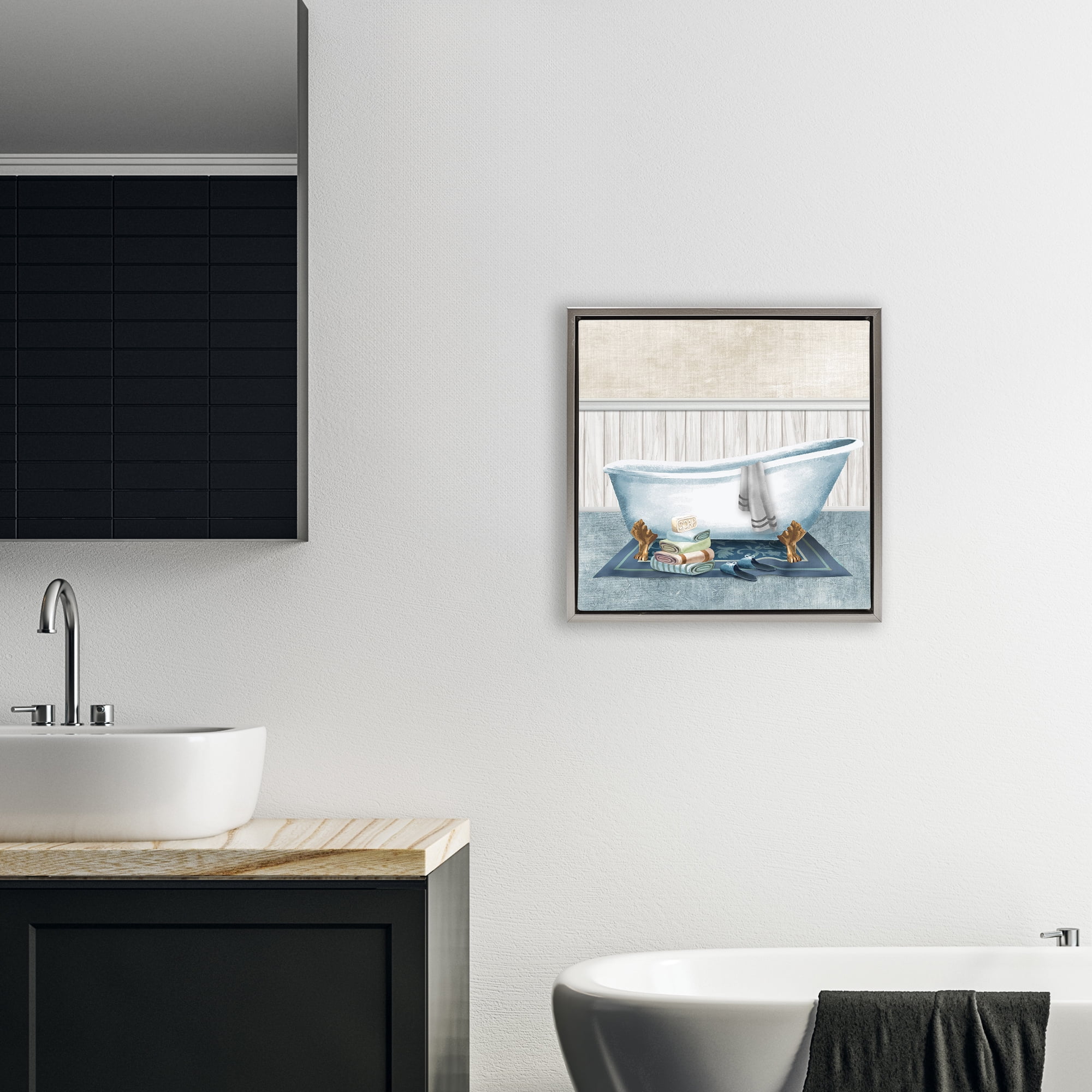 Stupell Industries Cozy Clawfoot Bathtub Spa Gray Framed Floater Canvas Wall Art, design by Conrad Knutsen