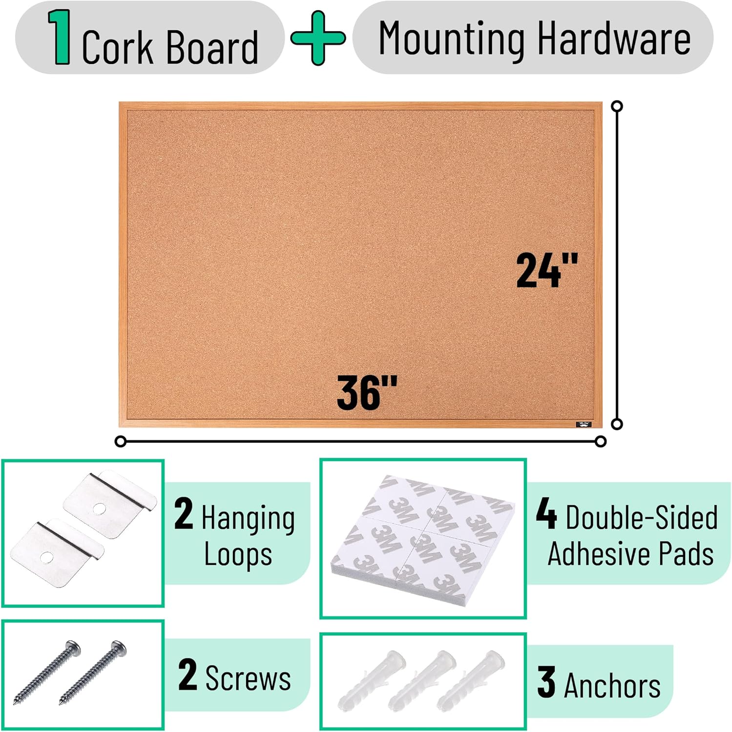 - Cork Notice Board, 36 X 24 Inches, Bulletin Board for Walls, Pin Boards, Framed Corkboard, Decorative Hanging Perfect Office & Home Decor