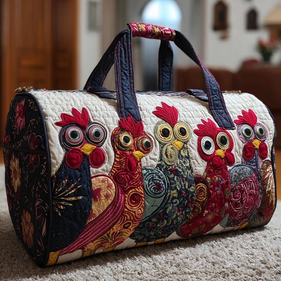 Custom Chicken Spirit Quilted Duffle Bag, Soft Travel Weekender, Carry On Bag, Gift Idea