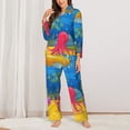 thumbnail image 2 of Lsque Submarine And Landscape Pattern Long Sleeve Pajama Set for Women - Soft 2-Piece Sleepwear and Loungewear Set with Pockets, Comfy Nightwear-Large, 2 of 7