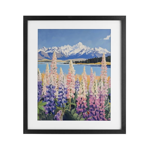 Stupell Industries Modern Mountains & Wildflowers by Lake Black Framed Print Under Glass, 13 x 16, by The Prints Vibe