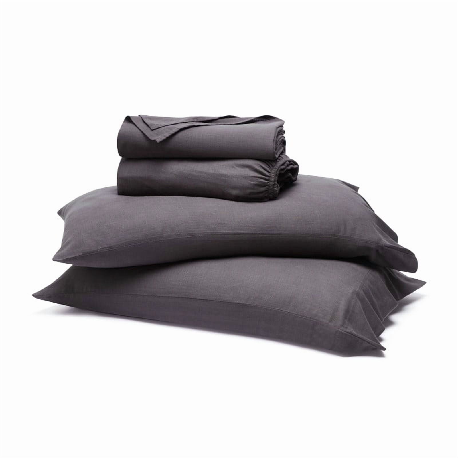 Superior Chloe 100% Cotton Percale Linen Texture Bed Sheet Set, Queen, Washed Plum