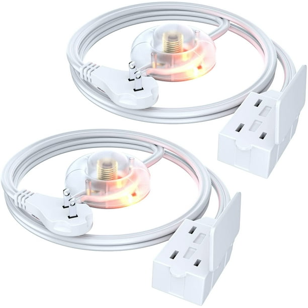 Extension Cord with on and Off Switch (3 Ft, 2 Pack) Includes a Light