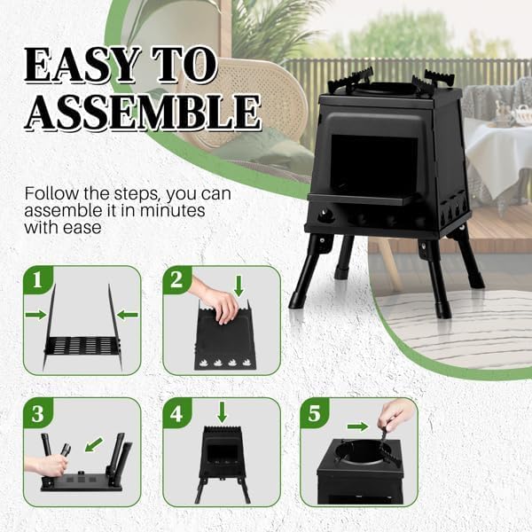 Outdoor Portable Wood Burning Stove, Heating Burner Wood Stove,Camping Stove For Tent,Camping, Ice-fishing, Cookout, Hiking, Travel,Tent Stove With Storage Bag,firewood hook,1 pair of gloves