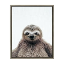 Kate and Laurel Sylvie Sloth Animal Color Photography Print Portrait Framed Canvas Wall Art by Simon Te Tai, 18x24 Gray
