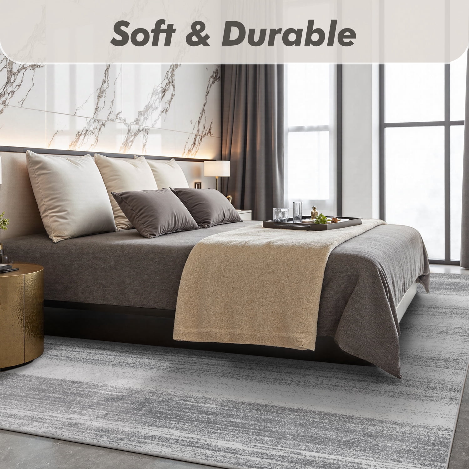 VUNATE 9'x12' Area Rugs for Living Room Washable Rugs Modern Abstract Area Rug Soft Contemporary Neutral Carpet Indoor Rug for Bedroom Dining Room Office Foldable Nonslip Rug Gray
