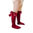 thumbnail image 2 of Baby Girls Knee High Socks Bow Knit Cotton Long Stockings Infants Toddlers Ruffled Socks School Uniform Leggings, 2 of 7