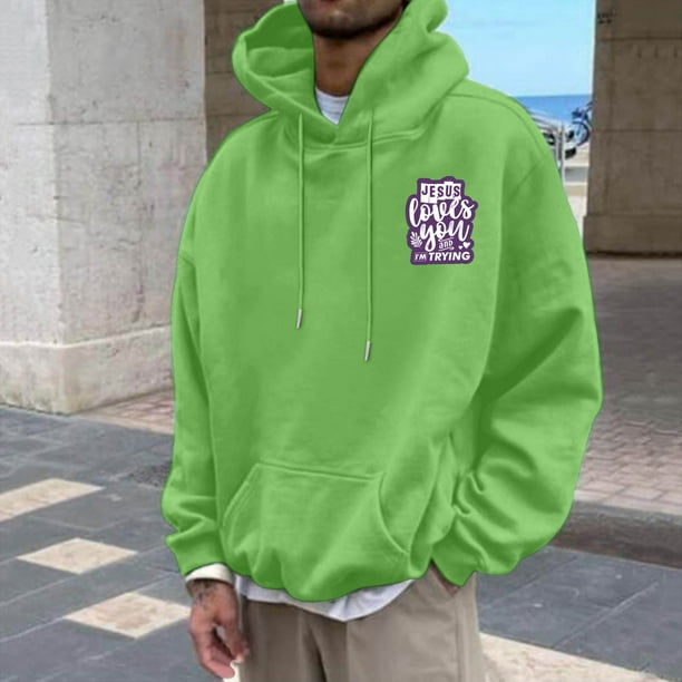 MHFRRA Sudadera con Capucha Informal para Hombre, Holgada, con Estampado Gráfico, para Otoño E Invierno, Uso Diario, Cómoda, Tela Suave, Ligera, Ropa de Calle Verde