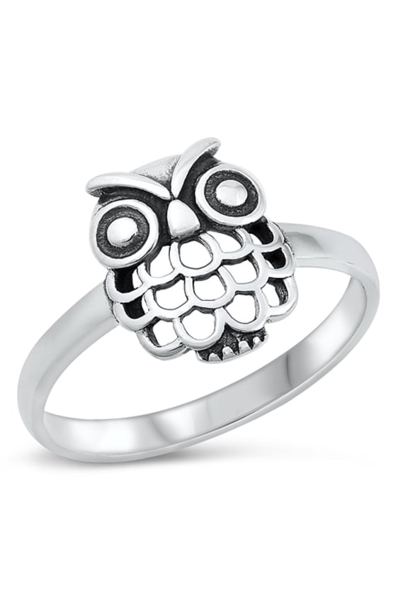 Sterling Silver Angry Owl Face Ring Size 10