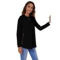 thumbnail image 2 of hirigin Women's Long Sleeved Round Neck Tops Solid Color Loose Tops Simple Side Button Tops Fashion Casual Tops Shirt, 2 of 8