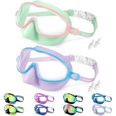 Swim Goggles with Nose Cover, 2 Pack Wide View Diving Mask Anti-Fog UV No Leak Toddlers Swimming Goggles for Kids 3-15
