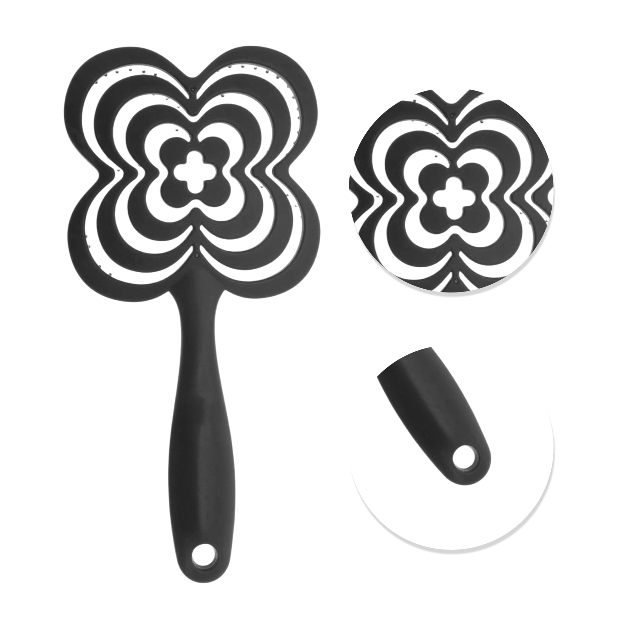 Unique Bargains 1 Pc Solid Four-leaf Clovers Hollow Comb Hair Brush Black