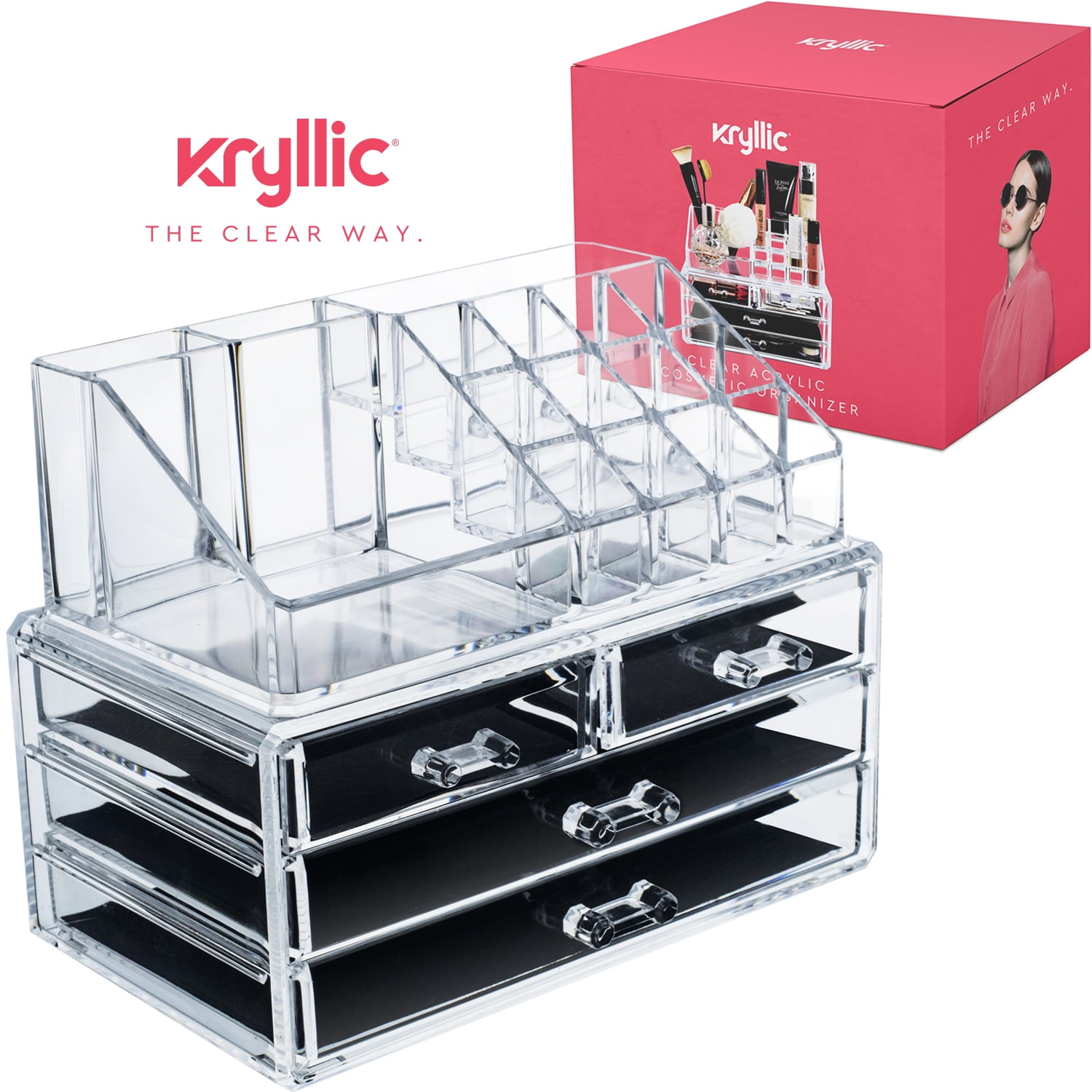 patroon Gehakt horizon Acrylic Makeup jewelry cosmetic organizer - Set of 4 Extra Deep Drawers  That Open & close Easily With Seprate Stackable lipstick & nailpolish  Holder &made With the Strong Thick Acrylic - Walmart.com