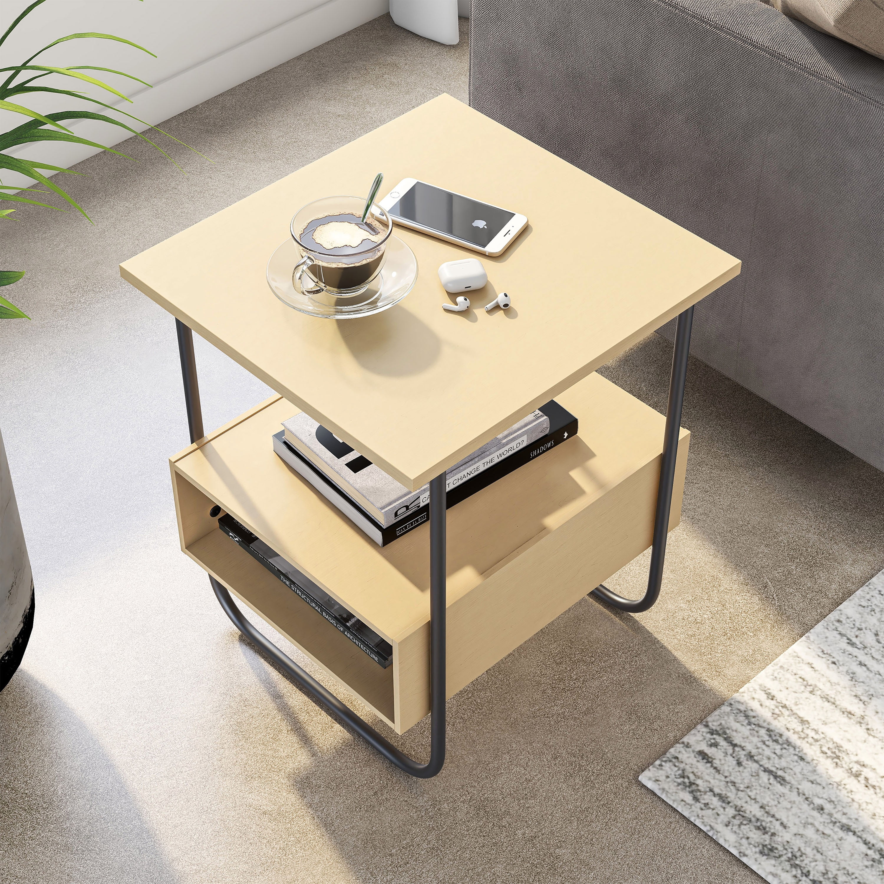 Furniture of America Javor 2-Cubby Wood Indoor End Table, Light Maple