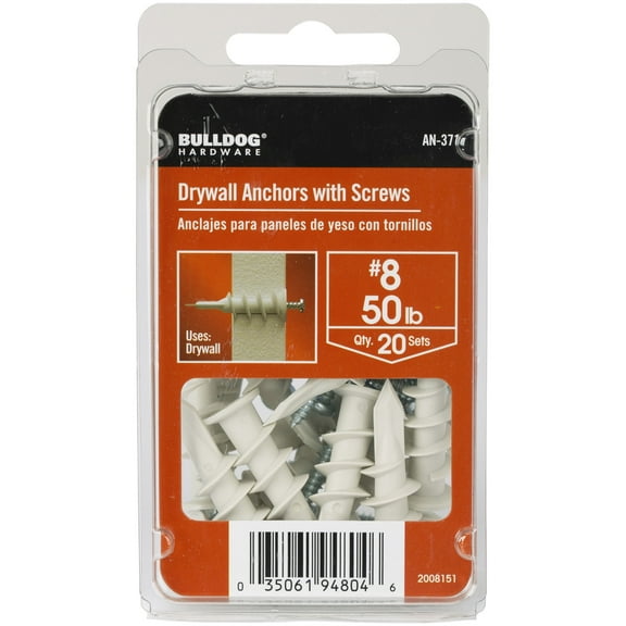 Bulldog Hardware #8 x 1-1/4 in. Nylon Drywall Anchors with Screws, Self Drilling (20 Sets)