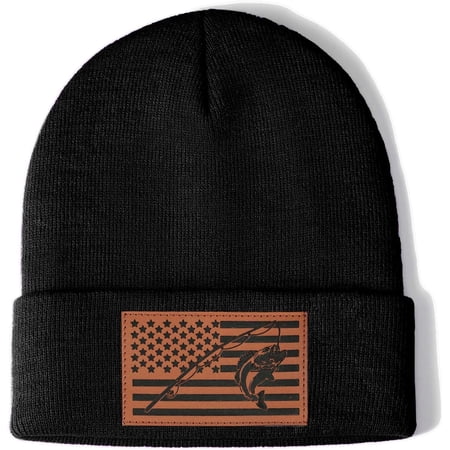Ameican Flag Hunting Fishing Gifts Beanie Hat for Men Grandpa Dad Husband Hunters Deer Duck Retirement Gifts Gear Stuff