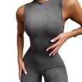 thumbnail image 1 of KEINXS Women Jumpsuit Slim Solid Color Sleeveless High Neck Bodysuit Bodycon Overalls Playsuit, 1 of 6