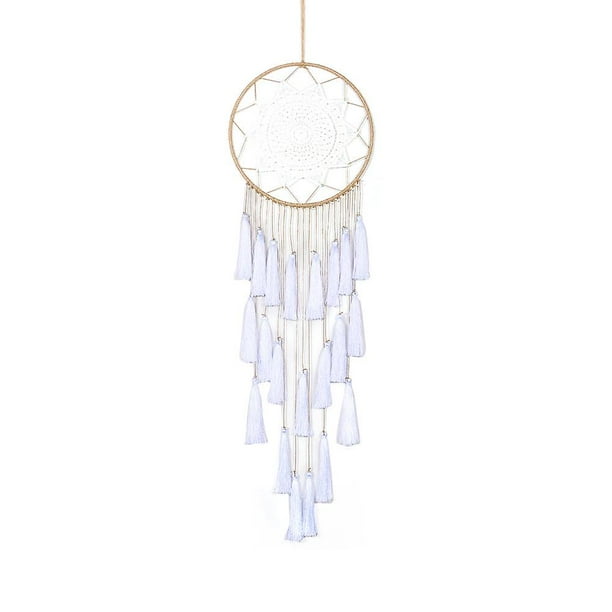 Atrapasueños para colgar en la pared, adorno elegante para dormitorio, guardería, manualidades (blanco)