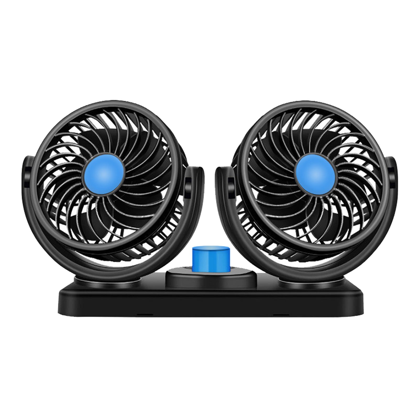 Portable Car Cooling Fan with 2-Head - 12V Electric Air Cooling Fan,USB Rechargeable Plug,Silent Electric Fan 360° Rotation with 2 Wind Speed Stable Base for Car Truck SUV RV Marine Boat