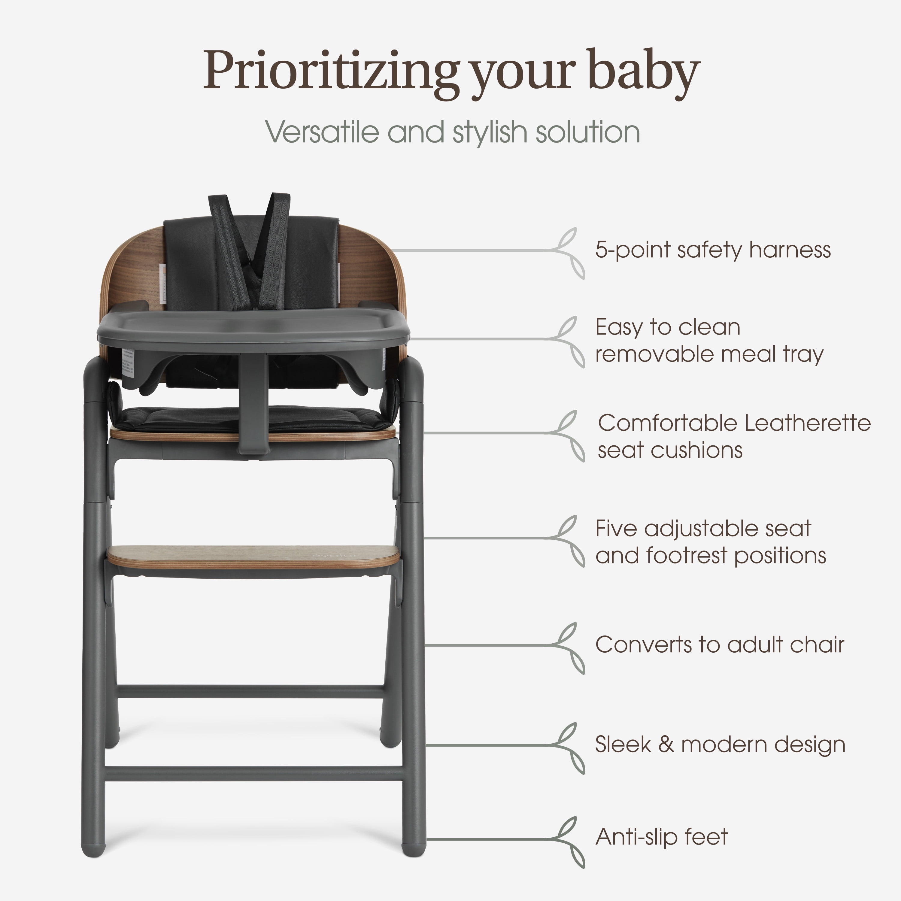 Evolur Step and Savor Convertible High Chair​, Walnut Gray