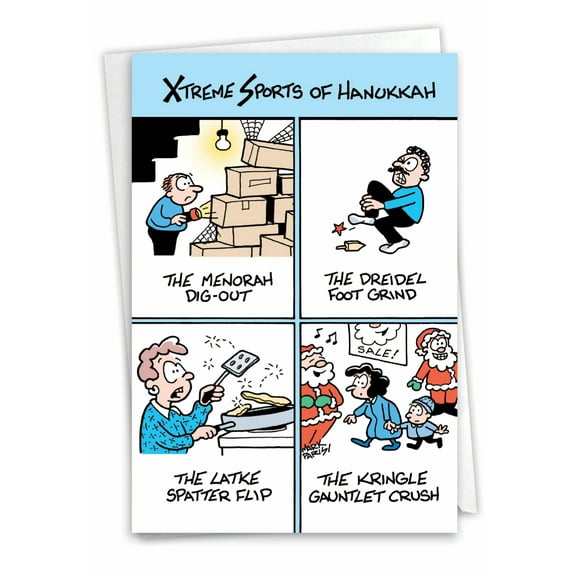 NobleWorks Funny Chanukah Greeting Card with 5 x 7 Inch Envelope (1 Card) Jewish Holiday Cards Holiday Xtreme Sports C7663HKG