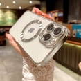 thumbnail image 4 of Compatible with iPhone 14 Pro Max Magnetic Case, Luxury Plating Clear Phone Case, Compatible with MagSafe for Women Girls with Camera Protector Soft TPU Shockproof Back Cover - Silver, 4 of 9