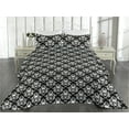 thumbnail image 2 of Ambesonne Skull Quilted Coverlet 3 Pcs, Gothic Damask Flowers Print, King Size, Charcoal Grey and White, 2 of 4