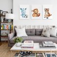 thumbnail image 2 of Jungle Animals Kids Room Wall Decor Set of 3 Rhino Lion Tiger and Olive Soccer Puck Canvas Print Watercolor Animal Poster Baby Boy Sports Decor Art Painting, 2 of 6