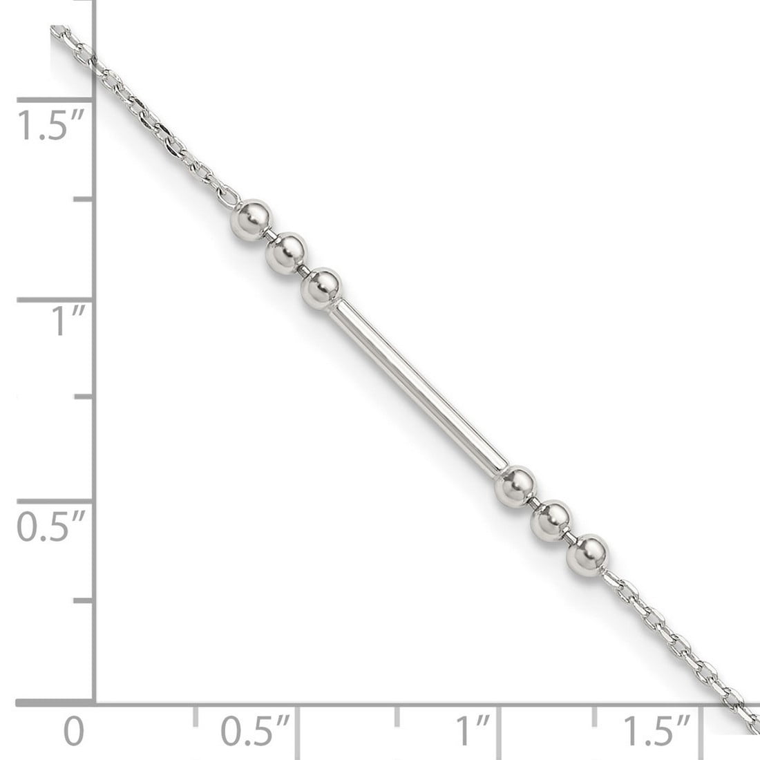 1.2mm 925 Sterling Silver Polished and Beaded Bar Plus 1in Extension Anklet 9 Inch Anklet for Women