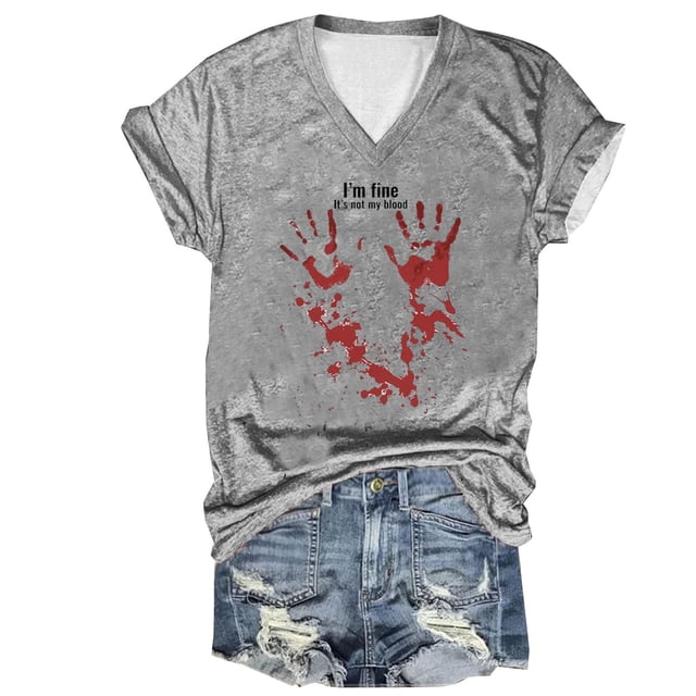 Tops Cortos para las Mujeres, Halloween Impreso V-Cuello Camiseta de Manga Corta, Tela de Imitación de Moda Casual