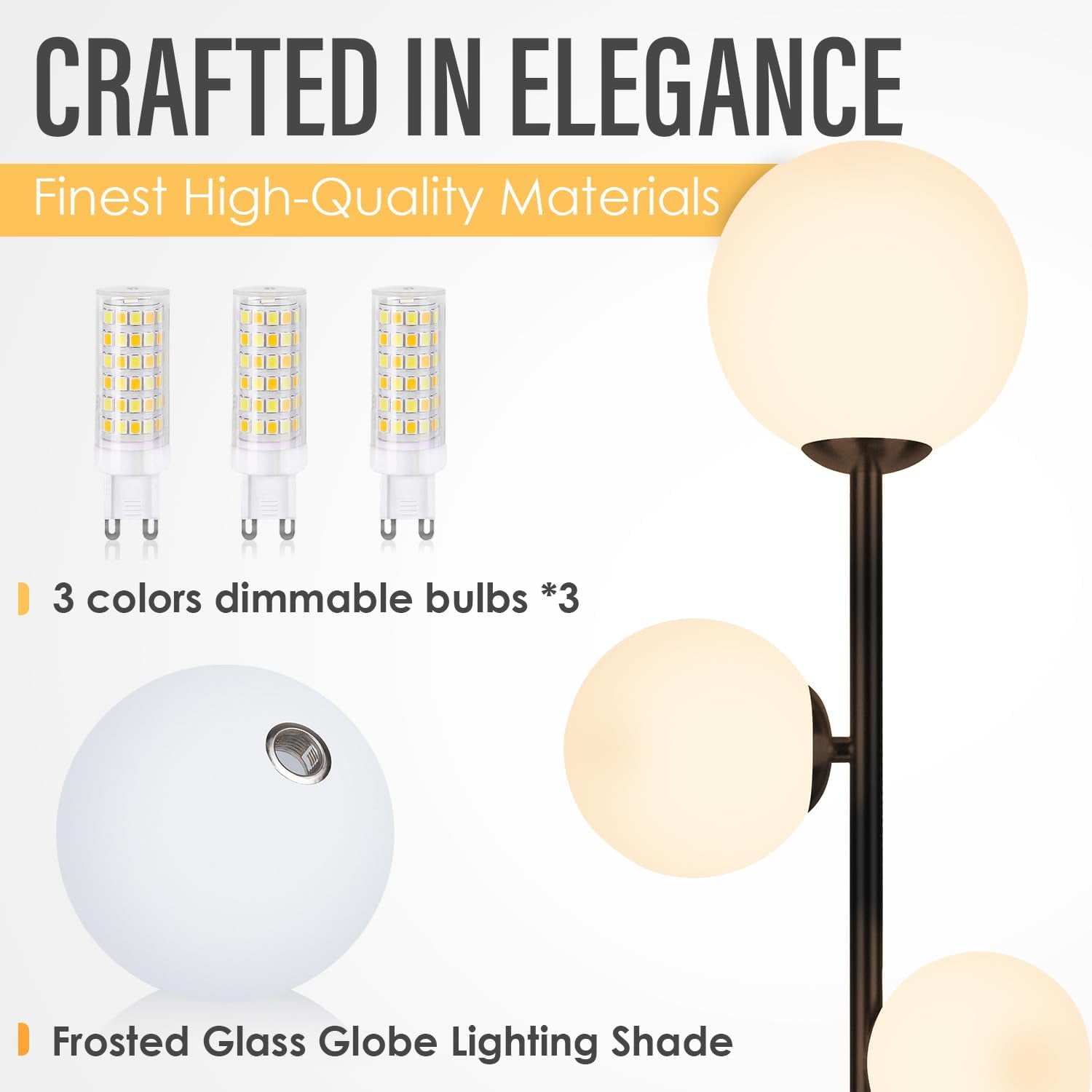 3 Globe Eclectic Floor Lamp - 3 Color Options Moderm Floor Lamps for Living Room, Mid Century Standing lamp Home Decor for Bedrooms Office(Matte Black, LED Bulbs Included)