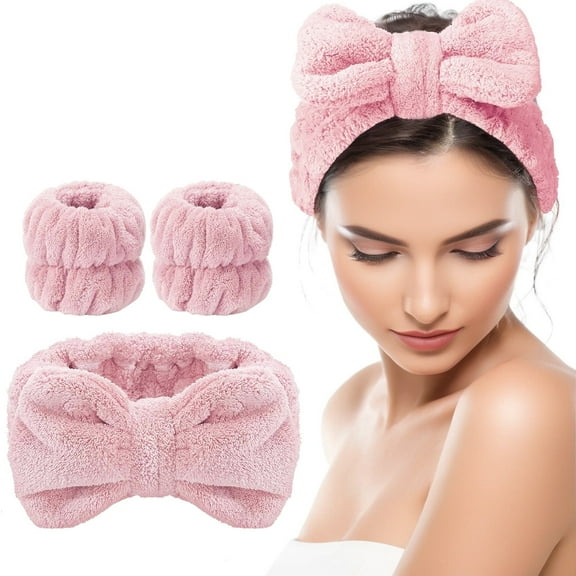 Spa Headband Wristband Set, Face Washing Headband for Women, Soft Microfiber Makeup Skincare Hair Wrap, Facial Mask Shower Accessories, Gifts for Teen Girls