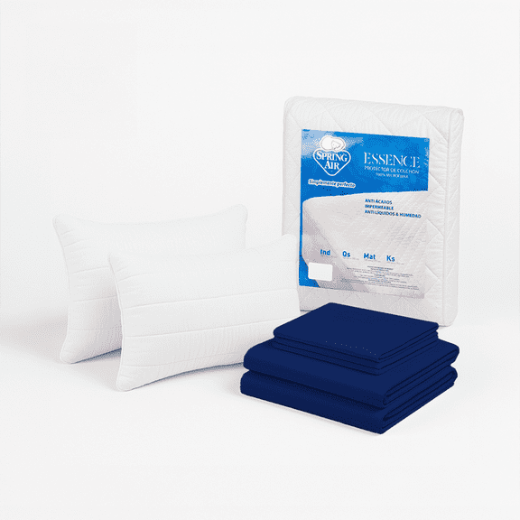 Kit de Descanso Spring Air 2 Almohadas Peach + Protector de Colchón + Sábanas , Kit Suave y Fresco.