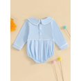 thumbnail image 3 of aturustex Toddler Boys Girls Bubble Romper Outfits 0 3M 6M 12M 18M 24M Infant Baby Long Sleeve Bodysuits Contrast Line/Solid Color Romper Doll Collar ly Spring Fall Clothes for Holiday Party, 3 of 7