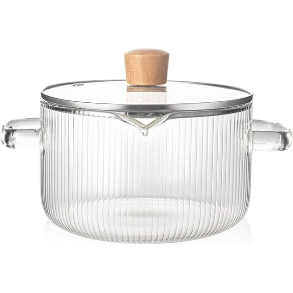 XUET Simmer Pot with Lid, 2.3L Heat Resistant Borosilicate Glass Saucepan for Low Heat Cooking, Perfect Ribbed Pot for Making Pasta Sauce, Soup, Milk, Melting Chocolate & Preparing Baby Food