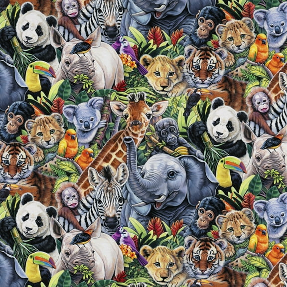 David Textiles 44" x 1 Yard Cotton Jungle Babies Precut Fabric, Multicolor