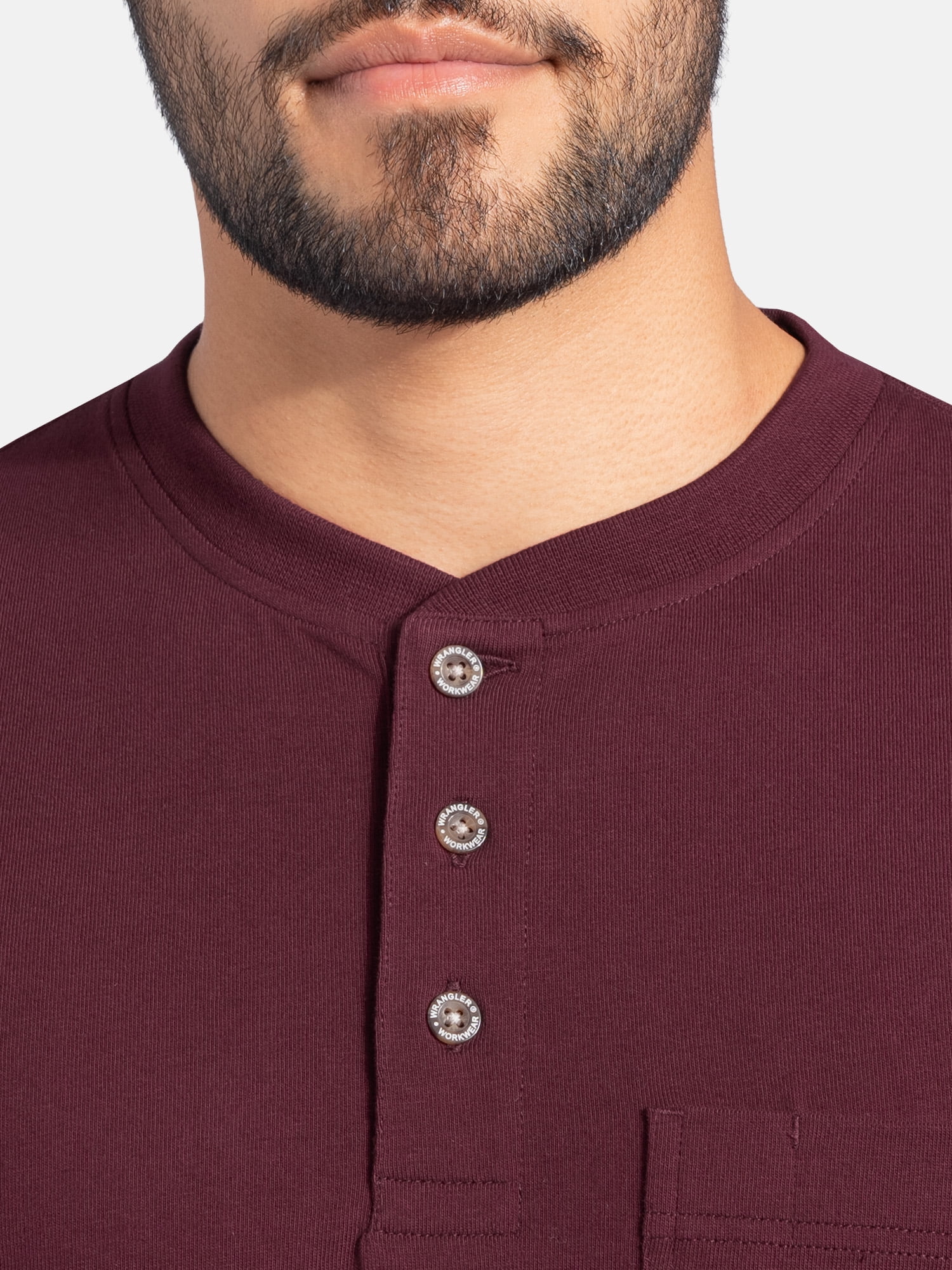 Wrangler Workwear Men's Heavyweight Long Sleeve Henley Pen Pocket Shirt, Size S-3XL