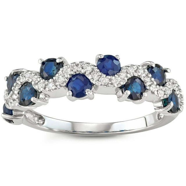 Round Cut Genuine Gemstone and Diamond Accent Band in 14K Gold