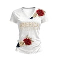 thumbnail image 3 of Fshinging Tops for Women Letter Floral Short Sleeve 4th of July Patriotic Casual V Neck Slim Fit Layer Clothes White M, 3 of 3