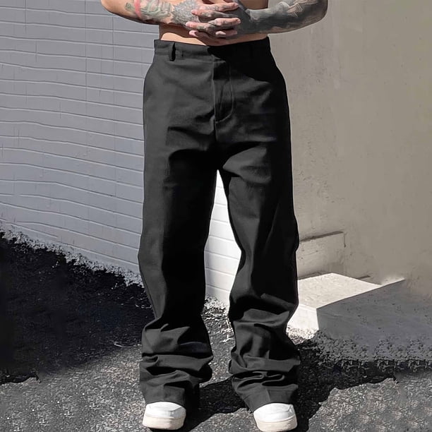 Pantalones largos para hombre, de moda, de color sólido, informales, holgados, de pierna recta, versátiles, de poliéster.